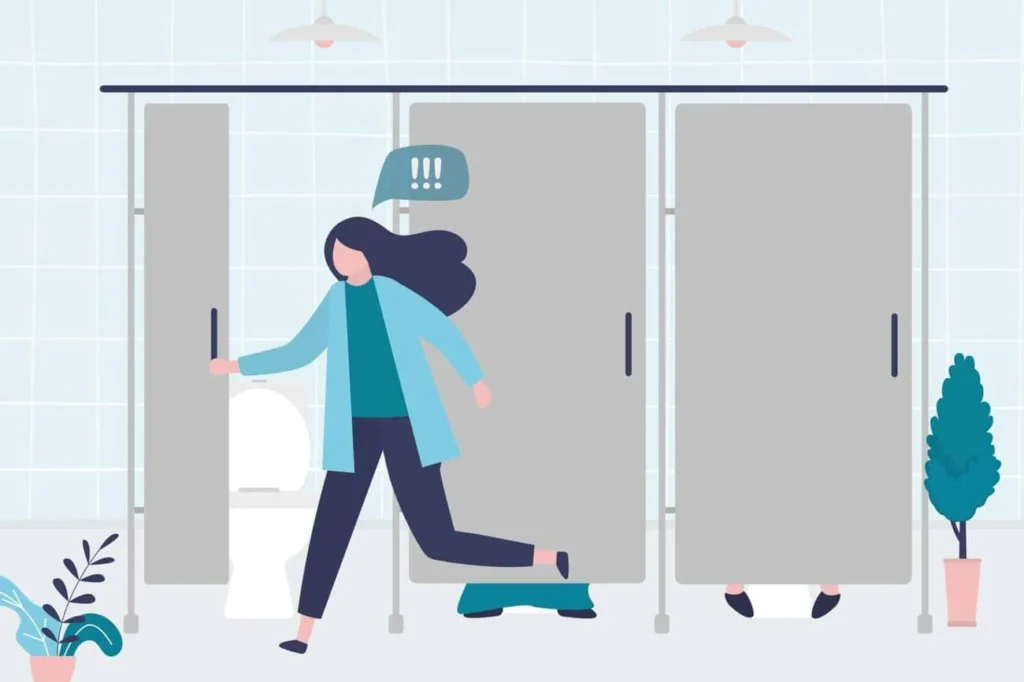 graphic of Urine incontinence Norwood Green woman running to the toilet.