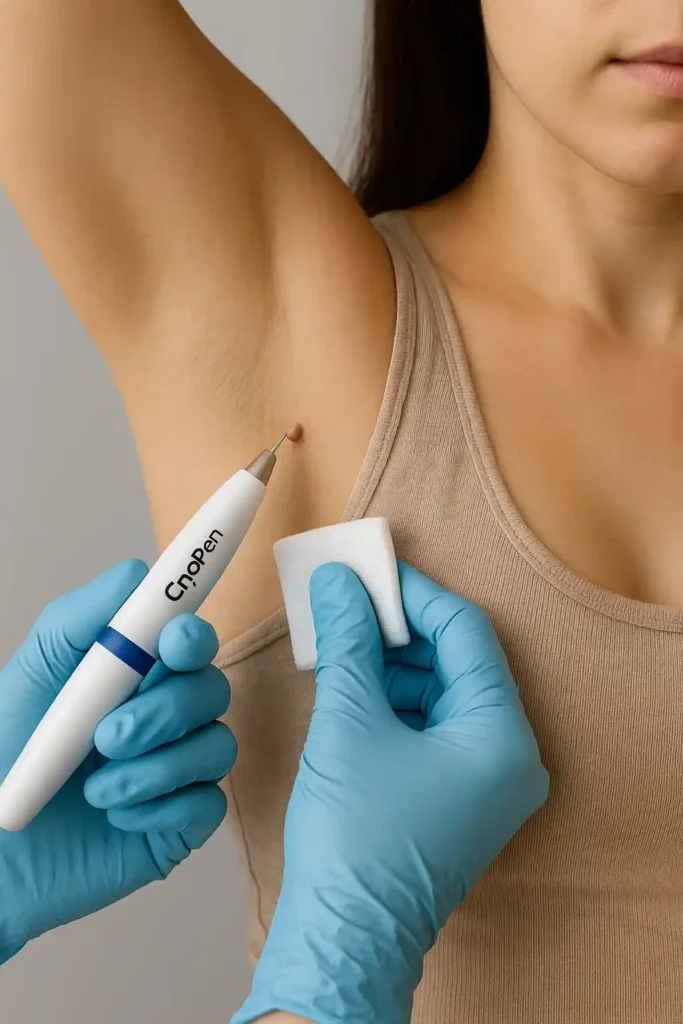 woman having cryopen to remove underarm skin tags Norwood Green